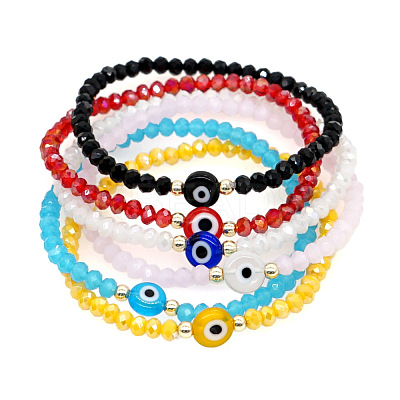 3Pcs 3 Colors Glass Rondelle Beads Stretch Bracelets XC5782-1-1
