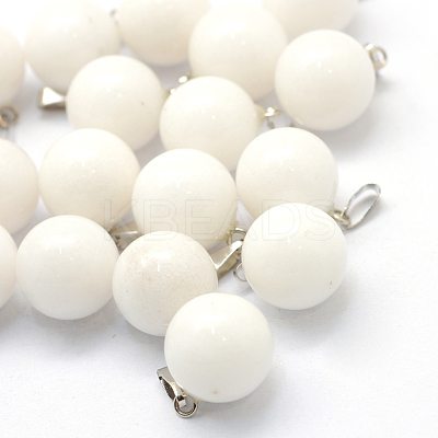 Round Natural White Jade Pendants G-Q434-11-1