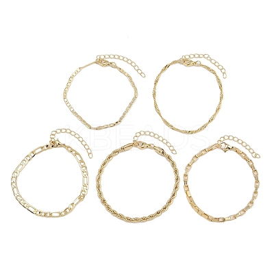 5Pcs 5 Styles Brass Chain Bracelets for Women BJEW-D357-02G-1