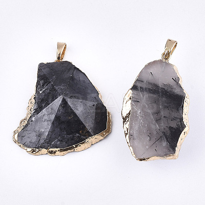 Electroplate Natural Tourmalinated Quartz/Black Rutilated Quartz Pendants G-T112-13A-1