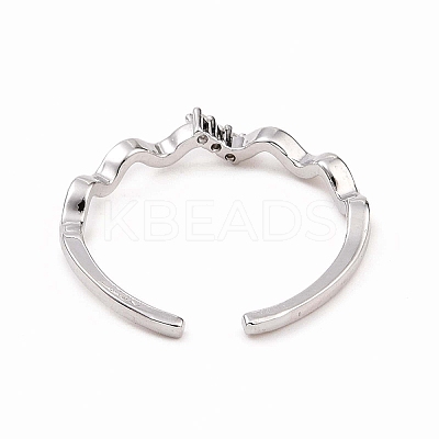 Clear Cubic Zirconia Wave Open Cuff Ring X-RJEW-B028-17P-1