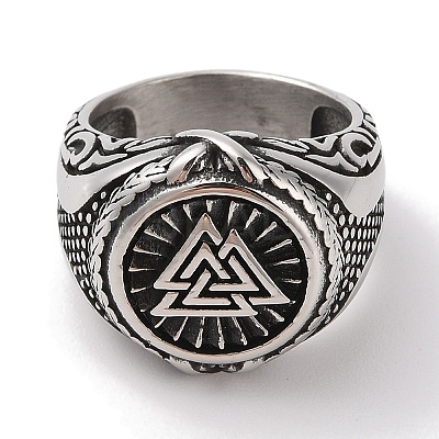 Viking 304 Stainless Steel Valknut Rings RJEW-U005-17G-AS-1