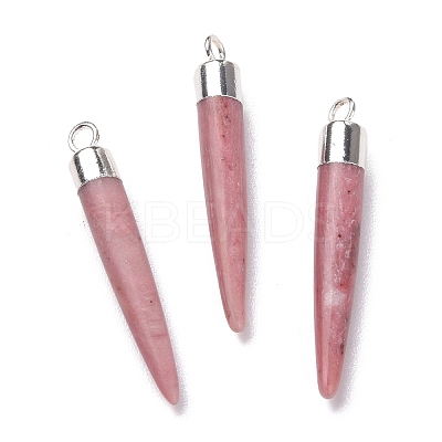 Natural Rhodonite Brass Pendants G-B025-02P-11-1