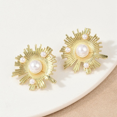 Brass ABS Imitation Pearl Stud Earrings EJEW-M082-06G-1