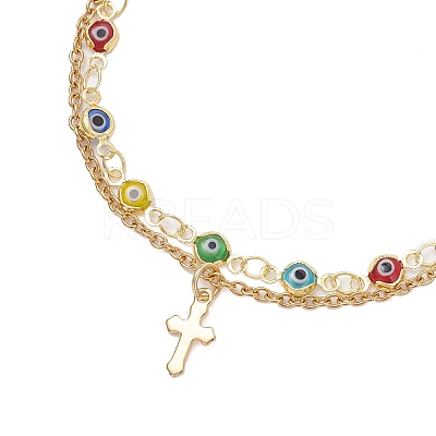 Handmade Evil Eye Lampwork Link Multi-layered Bracelets BJEW-JB12213-03-1