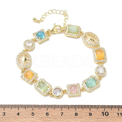 Brass Micro Pave Clear Cubic Zirconia Link Chain Bracelets for Women BJEW-C156-03G-1