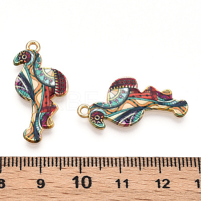 Printed Light Gold Tone Alloy Pendants ENAM-N056-210E-1