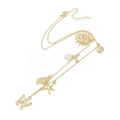 Bohemian Summer Beach Style 18K Gold Plated Shell Shape Initial Pendant Necklaces IL8059-23-1