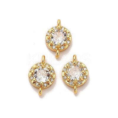 Brass Pave Clear Cubic Zirconia Flat Round Connector Charms KK-H515-10A-G-1