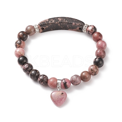 Natural Rhodonite Beads Charm Bracelets BJEW-K164-B07-1