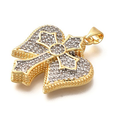 Brass Micro Pave Cubic Zirconia Pendants KK-B128-09G-1
