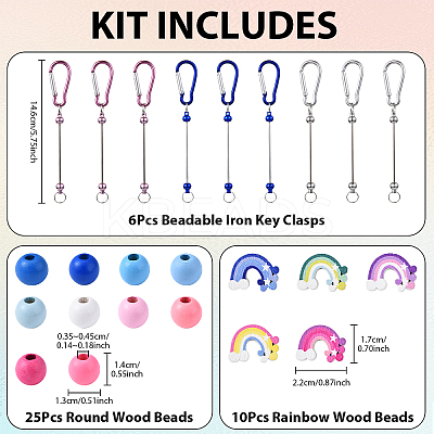 DIY Rainbow Round Wood & Aluminum Keychain Making Kits DIY-YW0012-31-1