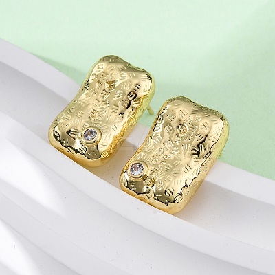 Rectangle Brass Micro Pave Cubic Zirconia Stud Earrings EJEW-R025-21G-1