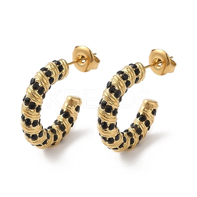 Real 18K Gold Plated 304 Stainless Steel with Glass Ring Stud Earrings EJEW-Z026-18G-1