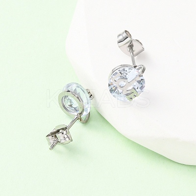 304 Stainless Steel Cubic Zirconia Pendant Necklaces & Stud Earrings for Women SJEW-B022-01P-1