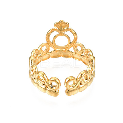 Ion Plating(IP) 304 Stainless Steel Heart Crown Open Cuff Ring for Women RJEW-S405-259G-1