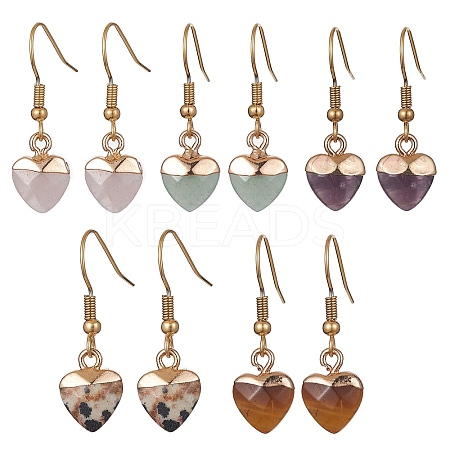 Natural Mixed Gemstone Heart Dangle Earrings EJEW-JE05469-1