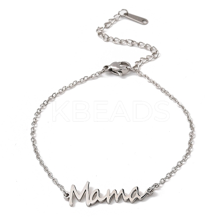 Non-Tarnish Mother's Day 304 Stainless Steel Ma Ma Link Chains Bracelets for Women BJEW-Q335-01A-P-1