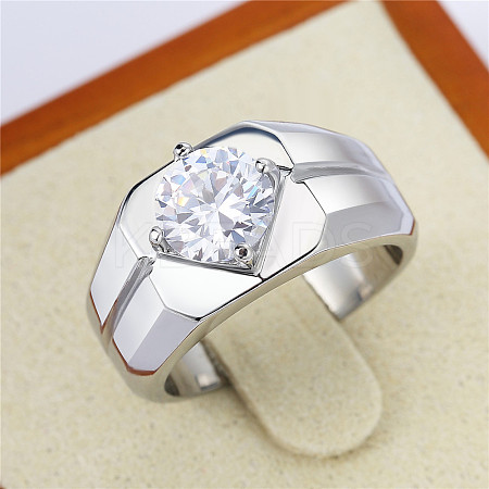 304 Stainless Steel Pave Clear Cubic Zirconia Finger Rings for Men FS-WG96A01-06-1