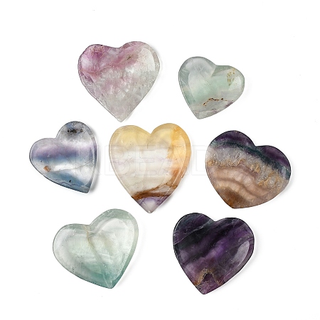 Natural Fluorite Carved Heart Figurines Statues for Home Desktop Decoration DJEW-A016-01-1