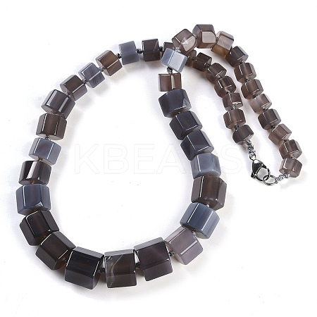 Natural Grey Agate Hexagon Prism Graduated Beaded Necklaces for Women Men NJEW-K388-03K-1
