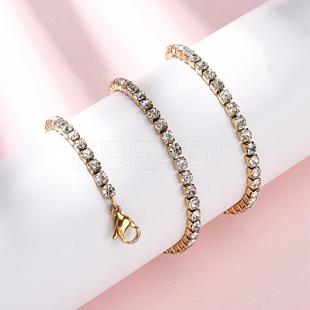 3MM 304 Stainless Steel Rhinestone Cup Chain Necklaces for Women NJEW-G175-01G-02-1