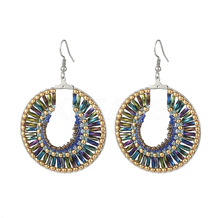 Glass Seed Braided Flat Round Dangle Earrings EJEW-MZ00062-02-1