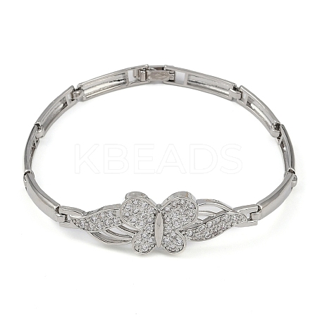 Rack Plating Brass Micro Pave Clear Cubic Zirconia Link Chain Bracelets BJEW-Z069-02P-01-1