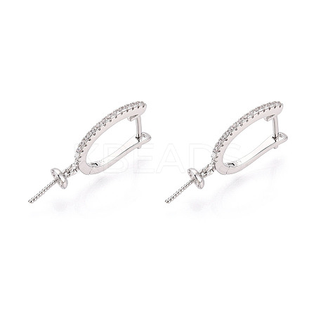 Brass Micro Pave Clear Cubic Zirconia Arch Hoop Earring Findings KK-T076-82P-1