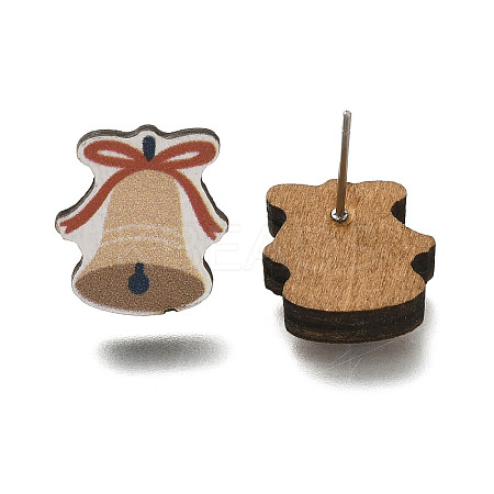 Christmas Printed Wood Stud Earrings for Women EJEW-U025-01E-1