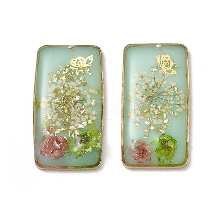 Plating Brass & Transparent Epoxy Resin & Dried Flower Pendants RE-CBAA153-04B-1