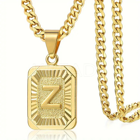 Rectangle with Letter Pattern 304 Stainless Steel Pendant Necklaces FS-WGFC766-27-1