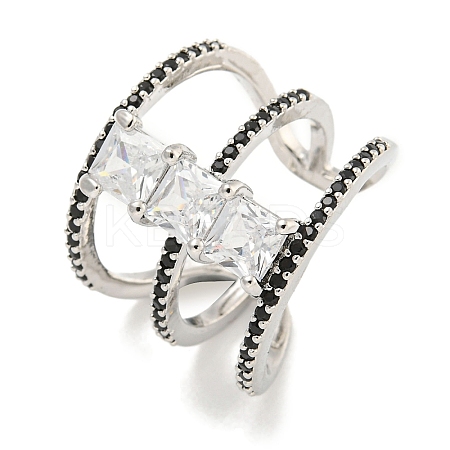 Square Rack Plating Brass Micro Pave Cubic Zirconia Wide Open Cuff Rings for Women RJEW-F162-14P-1