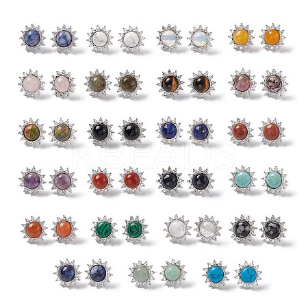 Gemstone Sun Stud Earrings with Cubic Zirconia EJEW-P209-01P-1