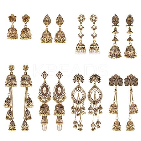 8 Pairs 8 Style Zinc Alloy Dangle Stud Earrings for Women EJEW-AN0003-16-1