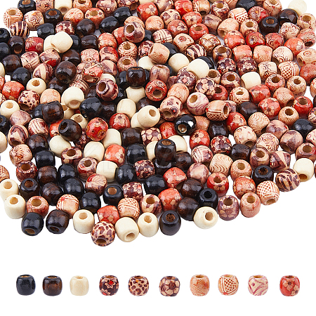 DICOSMETIC 450Pcs 4 Styles Dyed Natural Maple Wood Beads WOOD-DC0001-14-1