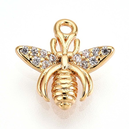 Brass Micro Pave Clear Cubic Zirconia Pendants KK-T075-19G-03-1