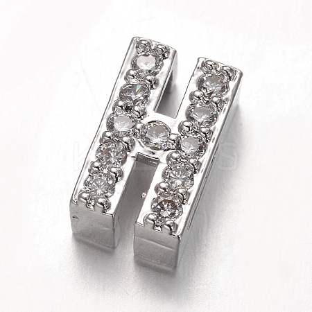 Platinum Plated Brass Micro Pave Cubic Zirconia Letter Slide Charms LS-X-ZIRC-E015-04H-1