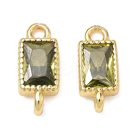 Brass Pave Cubic Zirconia Rectangle Connector Charms KK-P348-10G-02-1
