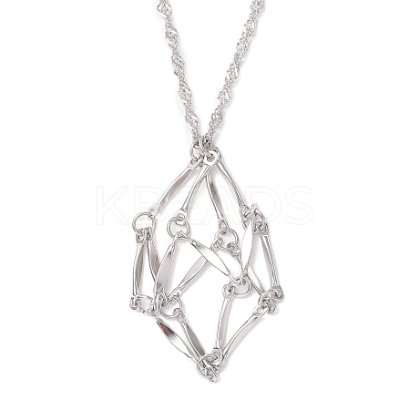304 Stainless Steel Empty Macrame Pouch Pendant Singapore Chain Necklace Making NJEW-JN05280-1