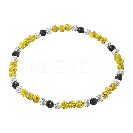1Pc Polymer Clay Rhinestone Round Beaded Stretch Necklaces NJEW-SP0001-14L-1