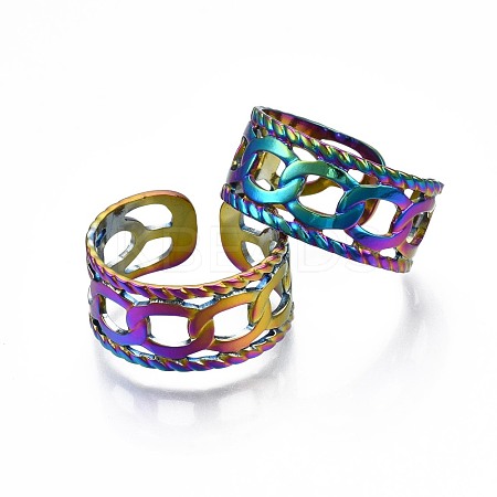 304 Stainless Steel Curb Chain Shape Cuff Ring RJEW-N038-084-1
