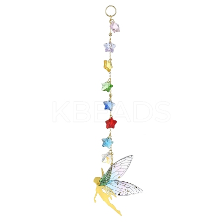 Brass & Transparent Epoxy Resin Fairy Pendant Decoration HJEW-JM02635-03-1