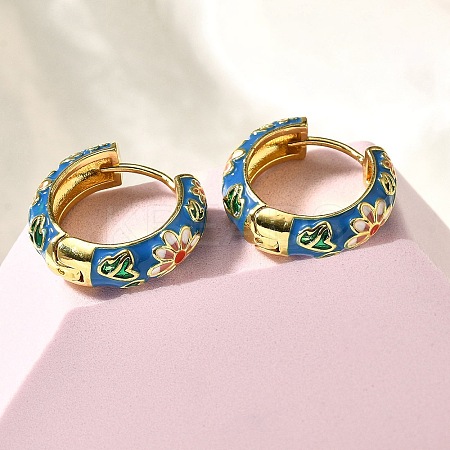 Flower Brass Enamel Hoop Earrings EJEW-R018-06G-1