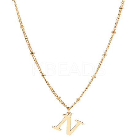 1Pc Brass Chain & 304 Stainless Steel Letter Pendant Necklaces NJEW-LP0001-35N-G-1