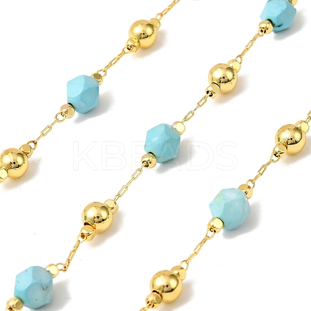 Handmade Synthetic Turquoise Faceted Round Beaded Chains CHC-F021-01G-10-1