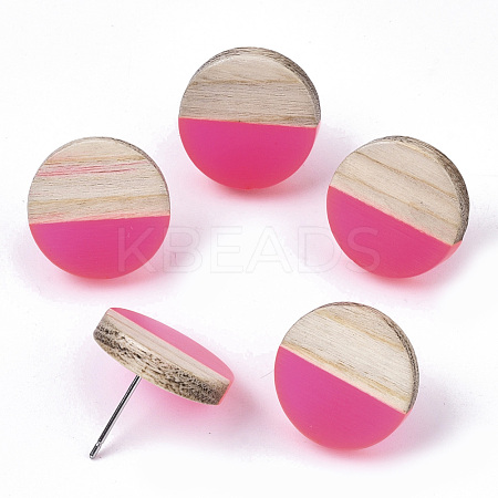 Transparent Resin & Wood Stud Earrings EJEW-N017-003A-D05-1