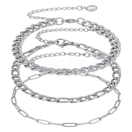 3Pcs 3 Styles Stainless Steel Chains Bracelets for Women BJEW-LP0001-21P-1