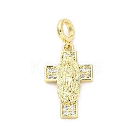 Brass Micro Pave Cubic Zirconia Virgin Mary European Dangle Charms KK-D325-27G-04-1