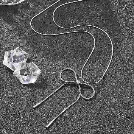 Anti-Tarnish 304 Stainless Steel Bowknot Pendant Round Snake Chain Necklaces for Women NJEW-Z044-10P-1